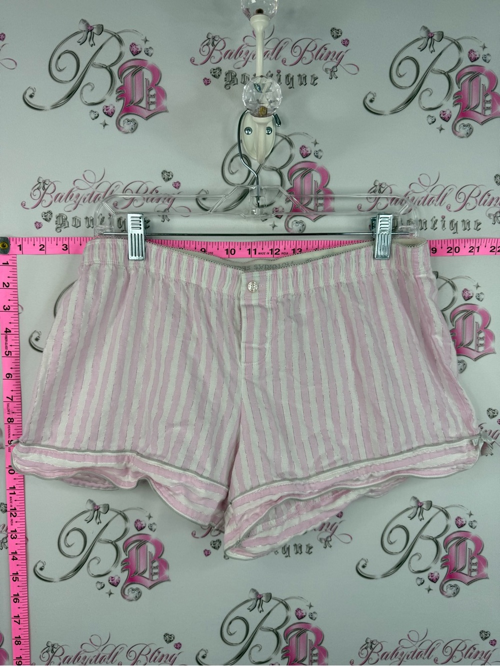 Victoria's Secret shorts sparkly Pink and White Striped Cotton Lounge rare